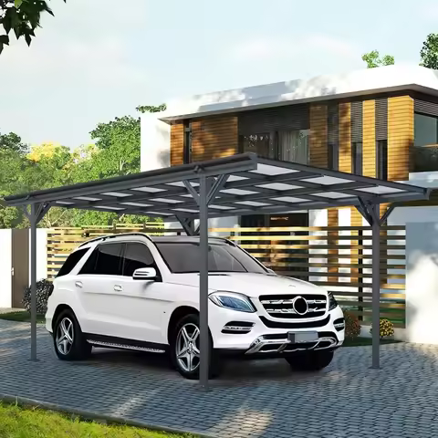 Metal Carport 10 x 16ft with Heavy Duty Metal Frame & Pitched-Roof Polycarbonate Panel Canopy, Sturd