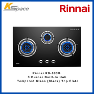 Rinnai RB-983G 3 Burner Built-In Hob Tempered Glass (Black) Top Plate