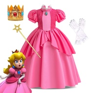 MQATZ ชุดเดรสเจ้าหญิงพีชสีชมพูใหม่สำหรับเด็กชุดฮัลโลวีนเด็กผู้หญิงผ้าตาข่ายผ้าบางละเอียดชุดคอสเพลย์ผ