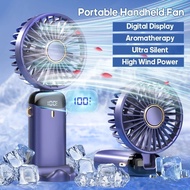 Handheld USB Mini Fan Foldable Portable Neck Hanging Fans 5 Speed USB Rechargeable Fan With Phone Stand And Display Screen
