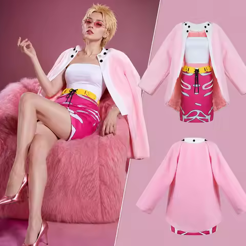 Doflamingo Female Cosplay Costume Coat Skirt Tube Top Belt Anime Character Outfit Halloween Carnival