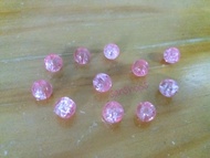 Manik/mote kaca pecah/marble crakle 6mm pink