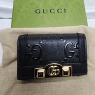 **全新** - GUCCI 鑰匙包 GG UP 皮革 黑色大G Logo