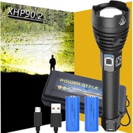 400000 lm xhp90.2 most powerful led flashlight torch usb xhp90 rechargeable flashlights 18650 or 266