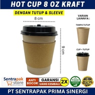 Kraft Hot 8 oz Paper Cup - With Lid & Sleeve - 8oz Coffee Paper Cup