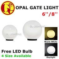 6'' 8'' OPAL GATE LIGHT FREE LED BULB OUTDOOR LAMP E37 FOR POLE GLOBE