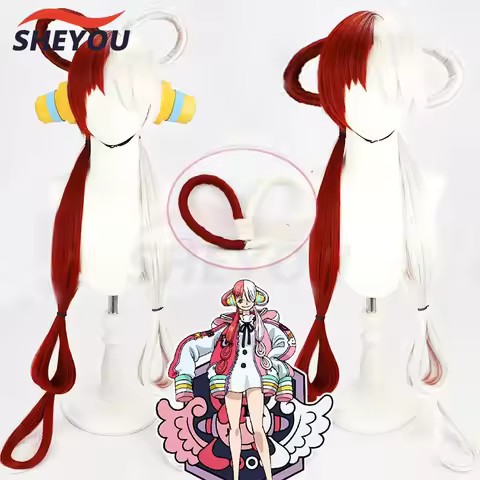 UTA Cosplay Wig Anime RED UTA 100cm Long Half Red Half White Heat Resistant Synthetic Hair Wigs + Wi