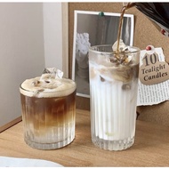 Slotted vertical striped glass cup (SNM) - Used for cafes, decor, beautiful drinks HONG LOC STORE