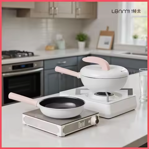 LANMI Non-stick Small Milk Pot Iron-porcelain Frying Pan Baby Food Supplement Pot with Rabbit Lip Li