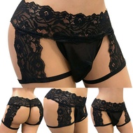 Sexy Mens Lingerie Lace Open Butt Bikini Sissy G-string Thong Sheer Underwear