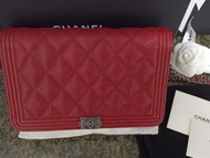 Chanel LeBoy Wallet on Chain WOC Bugardy Red Caviar / Calfskin Leather 香奈兒酒紅色荔枝牛皮鏈條WOC發財包