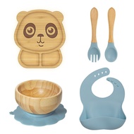 Babies' sucking bowl Grid Bamboo Plate Complementary Food Spork Silicone Bib Children's tableware se