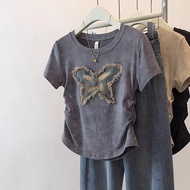 Nice Plus Size Women's Chic Summer Style Short Sleeve T-shirt with Butterfly Embroidery - FA3F