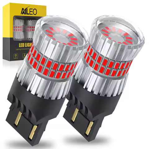 AILEO 2Pcs Brake Light 7440 W21W WY21W 7443 W21/5W LED Bulb With Lens Red Lamp Reverse Tail Turn Sig
