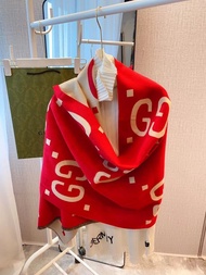 Gucci古馳同款雙面羊絨圍巾披肩❗️紅色+米色經典GG大l