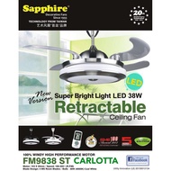 Sapphire Carlotta 44" Retractable Ceiling Fan With 38W LED Light & LCD Screen Remote Control FM9838