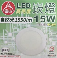 【富山】 LED崁燈 15W-(自然光 1550lm ) 全電壓、高光效