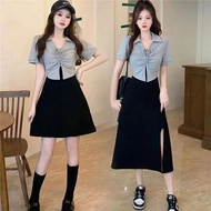 【Plus Size】(40-90kg) 大码假两件夏季新款连衣裙女休闲百搭风长裙胖MM梨型身材裙子穿搭Ready Stock Big Size Dress Oversize skirt