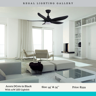 [Free remote] Acorn Veloce 44" / 54" Ceiling Fan with 22W Tri Tone LED Available in Matt Black Matt White and Sand Gold - Regal Lighting