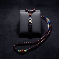 三眼天珠 二眼天珠 紅虎眼佛珠 108顆犀牛角紫檀念珠 PMB-0008