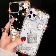 เคสโทรศัพท์กันกระแทกแบบใสขวดน้ำหอมเพชรคริสตัลพลอยเทียมหรูหราสำหรับ IPhone 14 15 16 Pro Max 13 12 Pro
