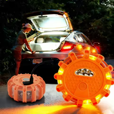LED Orange Warning Light Road Flares USB Rechargeable Emergency Light Roadside Safety Beacon Disc Fl