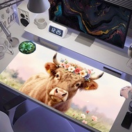 Watercolor Highland Cow Wild Flower Crown Pastel Pink Bokeh Meadow Extended Gaming Mouse Pad, XXL La