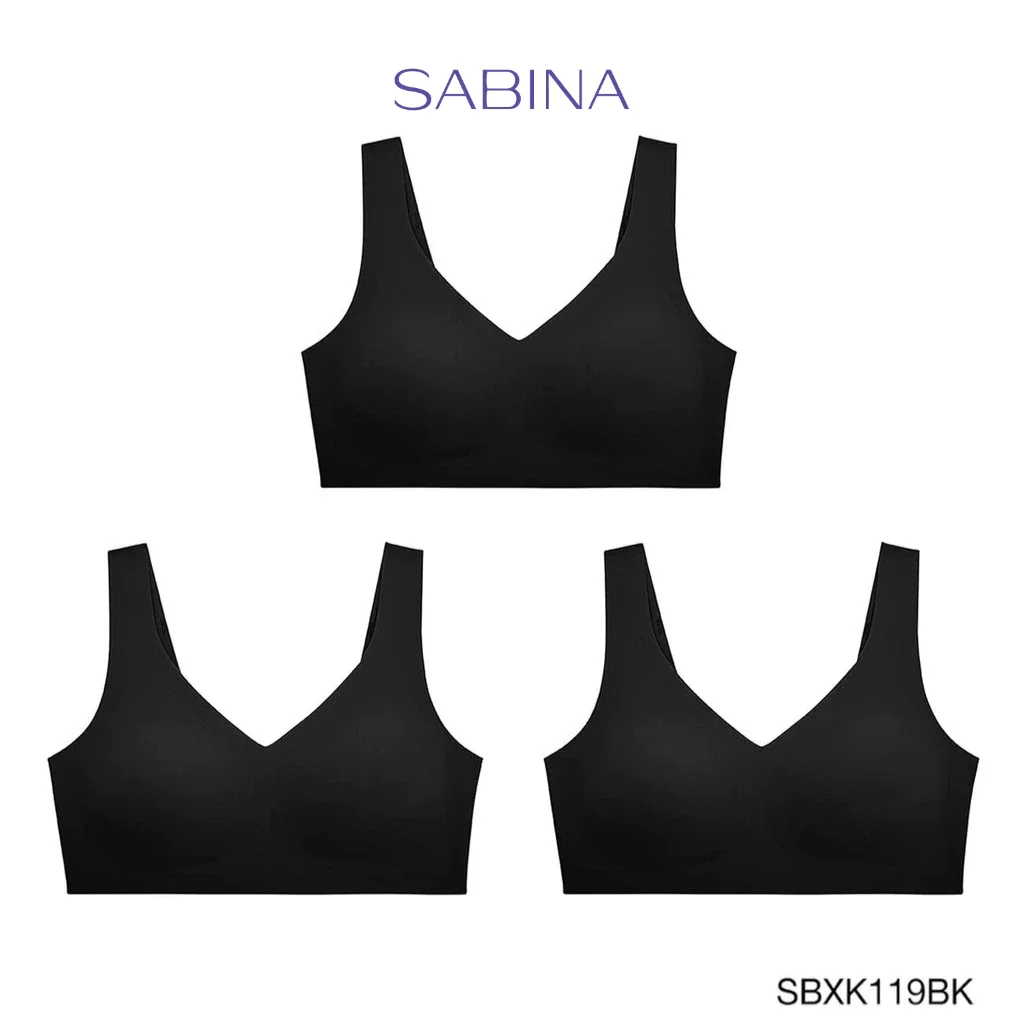 Sabina (Set 3 ชิ้น) เสื้อชั้นใน Invisible Wire (ไม่มีโครง) รุ่น Soft Collection รหัส SBXK119 สีดำ