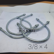 Galvanized U - U Bolt 3/8" x 4"