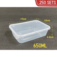 Rectangular Plastic Food Container With Lid 650ml / Bekas Makanan Plastik Microwave A650 (250 SETS)