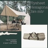 3x4 meter Hexagonal Flysheet, Waterproof Cordura material
