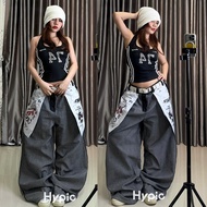 Y2K Wide Leg Jeans Unique Left Pocket Dark Gray Dusty Personality Streetstyle Unisex M.I.O STORE