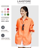 LAHSTORE women's loose long-sleeved linen shirt, youthful, multi-purpose basic design (Orange)