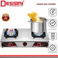 DESSINI ITALY Auto Ignition Gas Cooker Propane LPG Hob 2 Burner Cooktop Tabletop Stainless Steel Sto