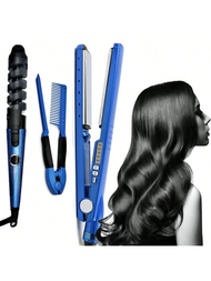 3入組美髮工具,包括直髮器、捲髮器、v形梳子,適用於理髮店家庭使用的多功能造型工具, 直髮器手動捲髮棒,家庭美髮沙龍