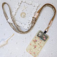 三合一多功能奶茶灰插畫風韓國棉布手機斜背繩/斜背帶/背繩/掛繩