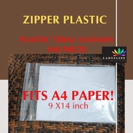 LADY ELINE Zipper Plastic Bag fits A4 SIZE paper / documents (9 X 14 INCH) Thickness 0.1MM -100 pieces per Pack