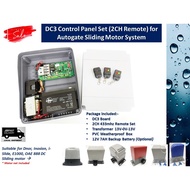 Autogate Control Panel Set - DC3 Board + 2 Channel Remote Set for Sliding Gate (With / Without Battery)