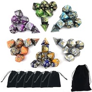 SmartDealsPro 6 x 7 Sets(42 Pieces) Double Colors Polyhedral Dice Set with Pouches for Dungeons and 