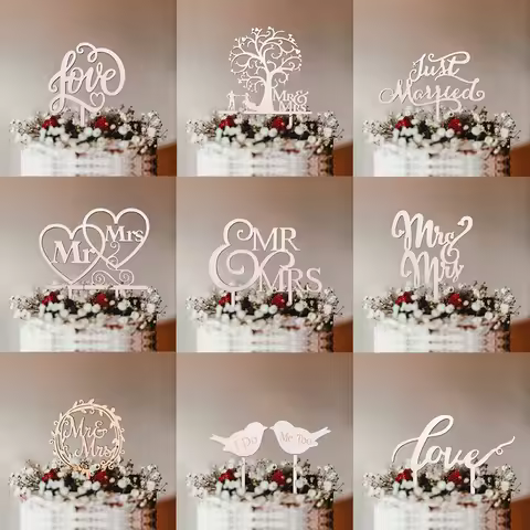 Pop Wedding Cake Topper Mr & Mrs Bridal Shower Wedding Anniversary Party Decorations Wooden Bride Gr