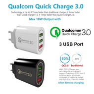 Travel Charger HP Casan Handphone 18W 18Watt USB 3 Port Qualcomm Quick Charge QC 3.0 QC3.0 VINYX HIT