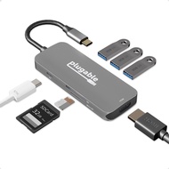Plugable USB-C Hub 7-in-1 Multi-Adapter compatible with Windows, Mac, Chromebook (4K HDMI, 3x USB 3.