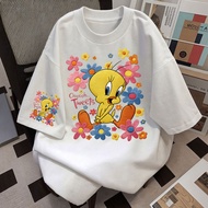 【220G 100%Cotton T-shirt】 SISI Women's Short Sleeve T-shirt Tweety Bird Cartoon Design Kids Style