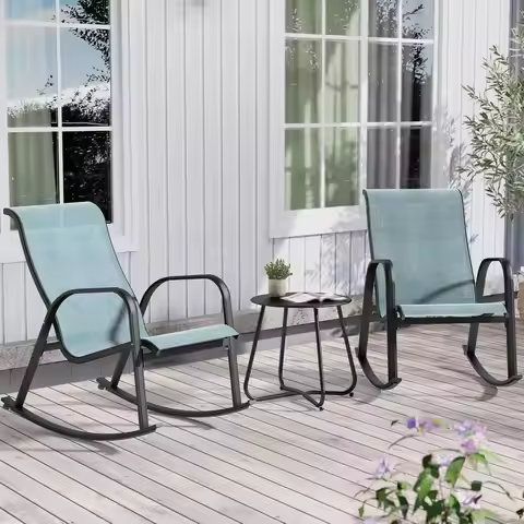 3-Piece Patio Bistro Rocking Chair Set Rocker Seating Outside or Front Porch Garden Patio Backyard B