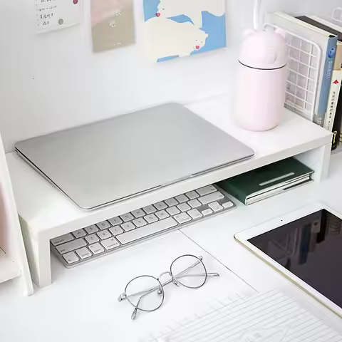 1Pc Monitor Stand Riser Fine Workmanship Space Saving Desktop Organizer White Screen Shelf