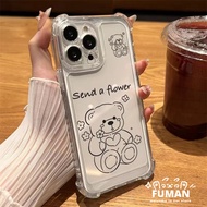 Cartoon Flower Bear Phone Cover For Samsung Galaxy S26 S25 Ultra Edge Plus FE M36 F36 M56 F56 5G 4G 