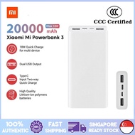 【CCC Certification】Xiaomi Power Bank 20000mAh Fast Charging QC Type C Dual USB Port 18W - White