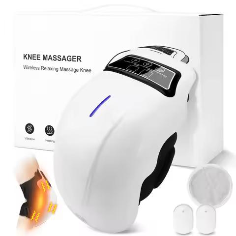 Electric Knee Massager Adjustable Temperature Vibration Cordless Knee Massager with LED Screen White