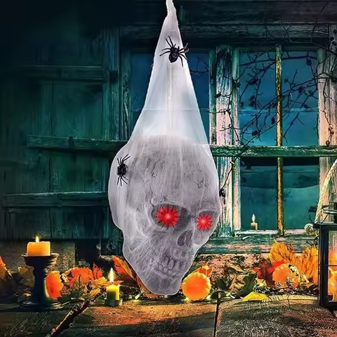 Halloween Party Skeleton Props Terrifying Glowing Voice Controlled Spider Props Haunted House Secret