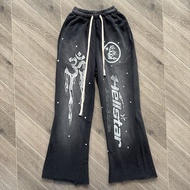 เสื้อสเวตเตอร์และกางเกงทรงหลวม Hellstar Studios Flare Flame Pants Hoodie Patchwork Long Pants Sweats